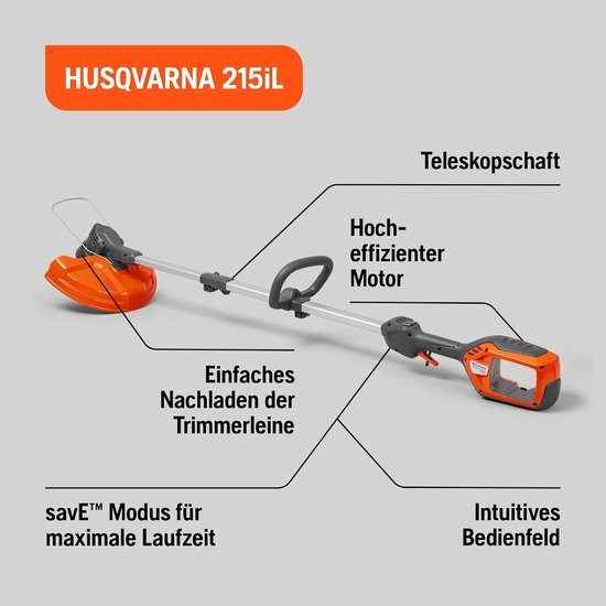 Husqvarna 215iL grastrimmer en 215iHD45 heggenschaar inclusief 40-B70 accu en 40-C80 oplader. Praktische set met heggenschaar, grastrimmer, accu en oplader. van Husqvarna — afbeelding 5