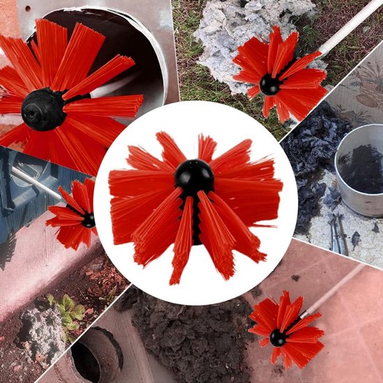 18-delige reiniging van ventilatiekanalen met 12 stelen 41 cm, 2 borstelkoppen 10 cm, zeshoekige schacht 4,5 cm, borstel met houten handvat 38 cm, 2 schoorsteenvegers - rood — afbeelding 5