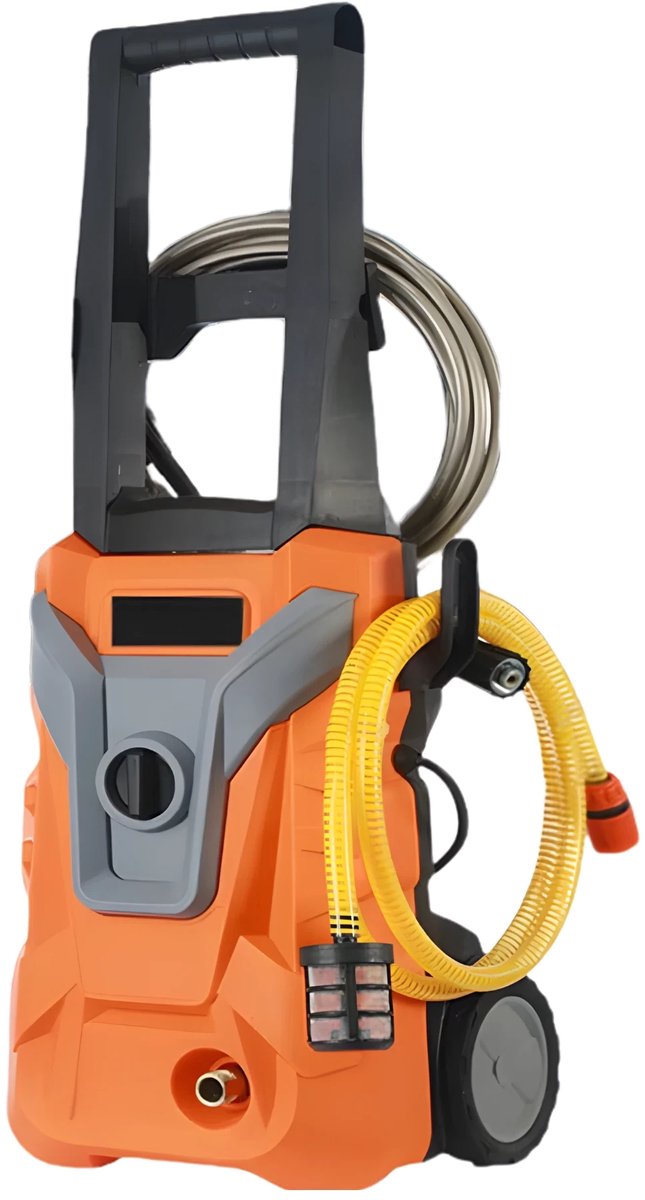 2400 PSI Huishoudelijke Hogedrukreiniger – Voor auto- en tuinreiniging – Inclusief 2 mobiele wielen en hogedrukluchtpistool – Kleur: oranje, EU, zonder batterij