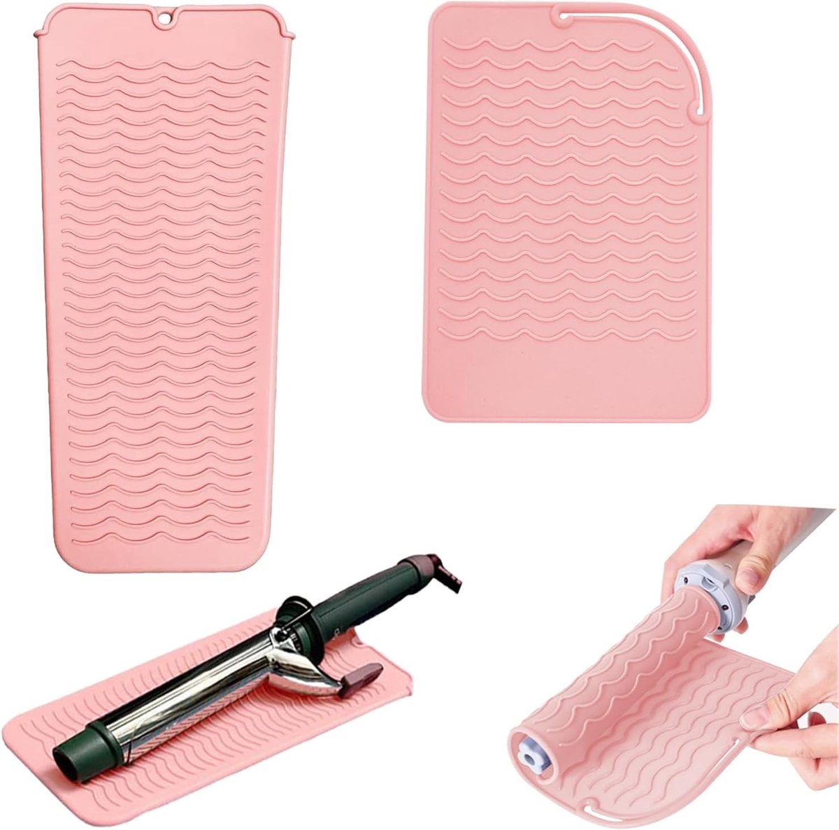 Stijltangen en krultang, siliconen stijltangen warmtemat, 2 maten hittebestendige mat met ophanggat, hittebestendige mat, antislip stijltang voor thuis en op reis