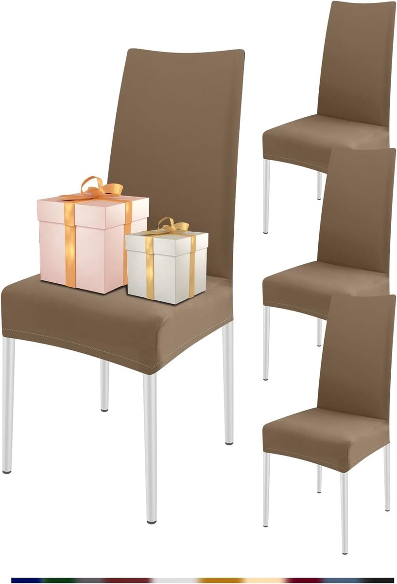 BalladHome Stoelhoezen voor eetkamerstoelen, elastisch, modern, universeel, voor restaurant, hotel, banket, party, decoratie (aardebruin, set van 4)