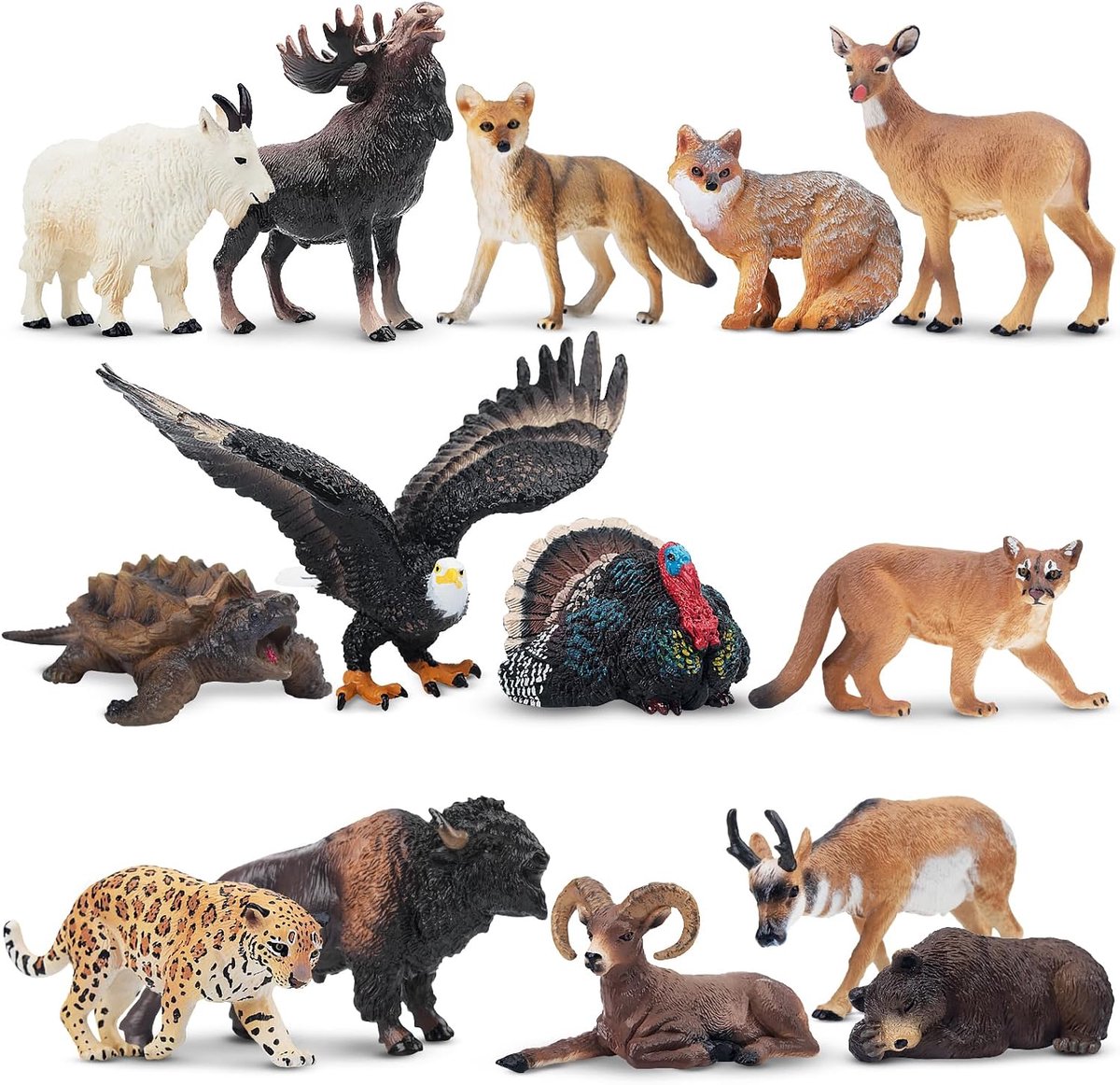 14 stuks mini-Noord-Amerikaanse bosdierenfiguren, realistische jungle-speelfiguren, speelgoed, educatief speelgoed, paaseieren, taarttoppers, Kerstmis, verjaardag, cadeau, feestgunst voor