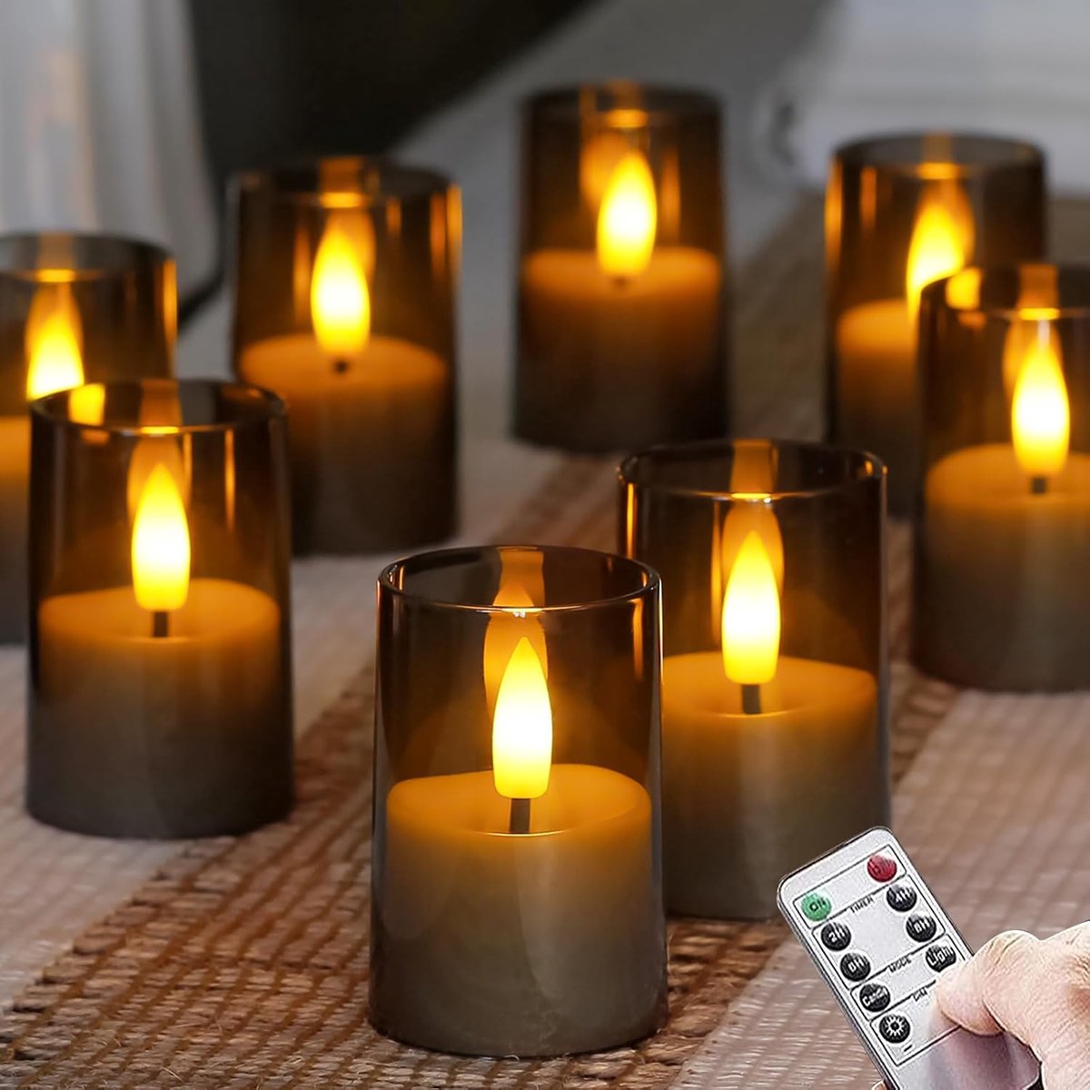Kleine LED Kaarsen Acryl Batterijgestuurde 4,3cm x 6,5cm met Afstandsbediening en Timerfunctie Grijs Flikkerende met Warmlicht 8 Pack Elektrisch
