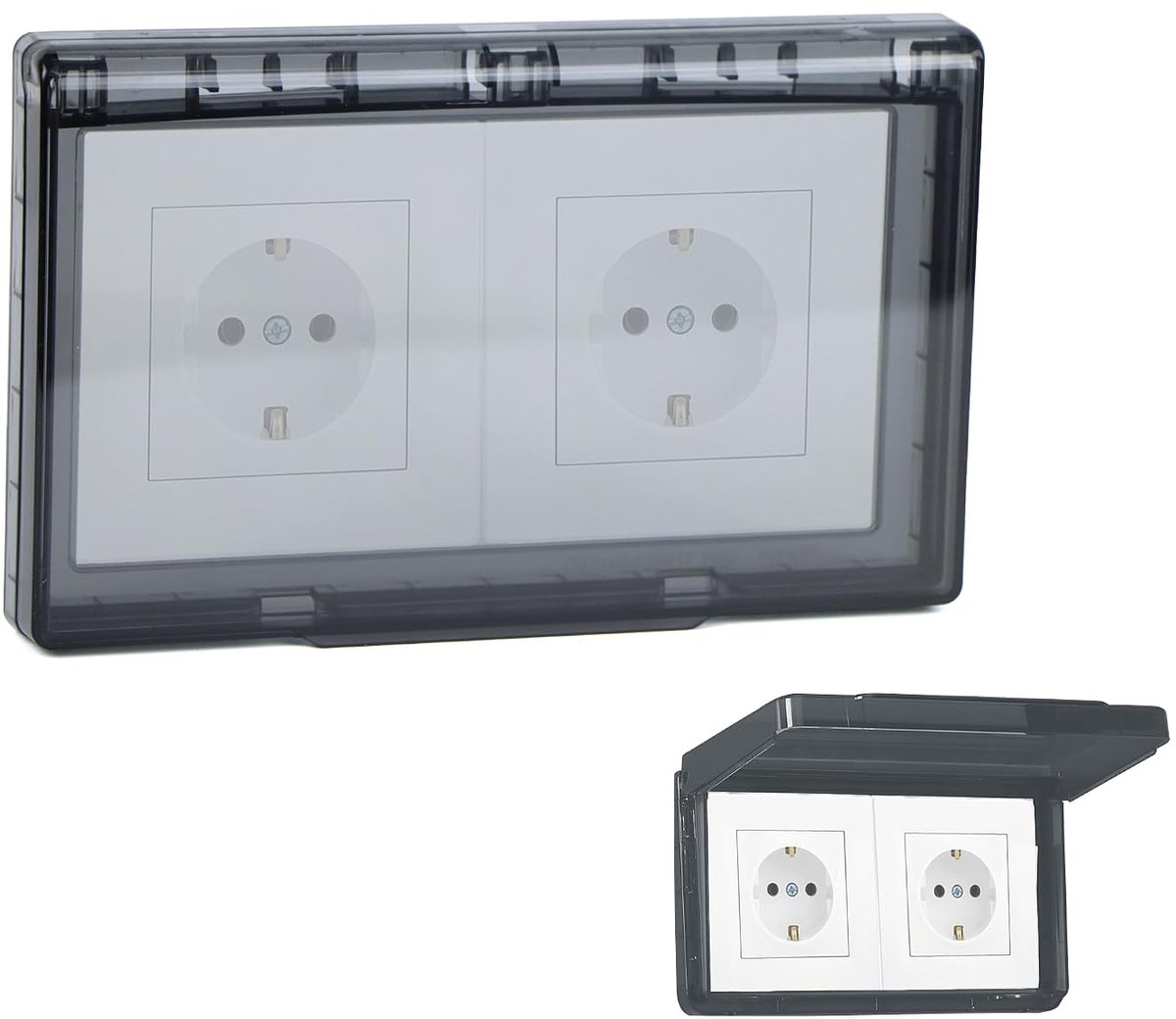 2 x Waterdichte dubbele stopcontactdeksel - Type 86 klapdeur stopcontactdoos, ultradun waterdicht voor badkamer, huis, buiten, zwart,