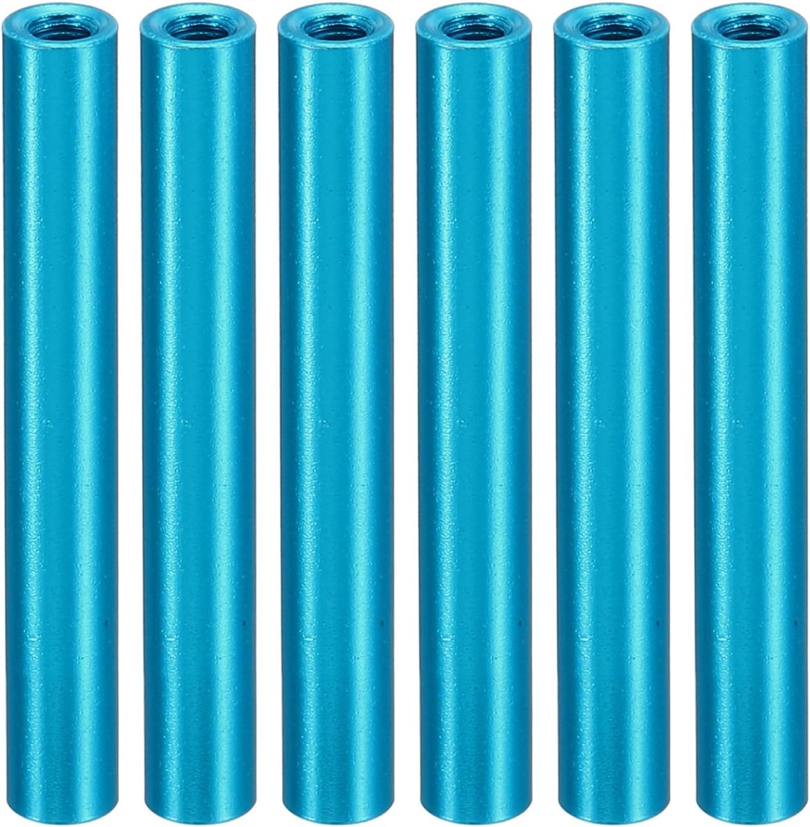6-delige M3 metalen schroefboutjes met draad, ronde aluminium ruimteschuiven, vrouwelijke koppelingsschroeven, 1/8" ID x 3/16" OD, blauw, (37mm L)