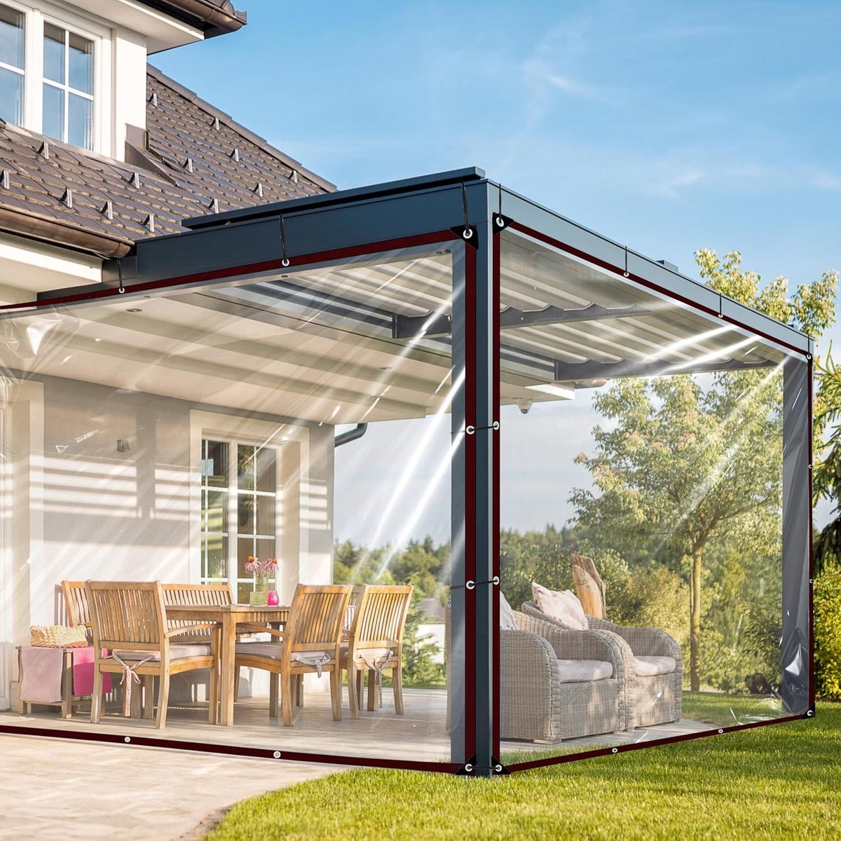 zeil met ogen, 2 x 2 m, duurzaam waterdicht zeil, voor camping, balkon, tuin, kas, hondenhok, dak, touw inbegrepen