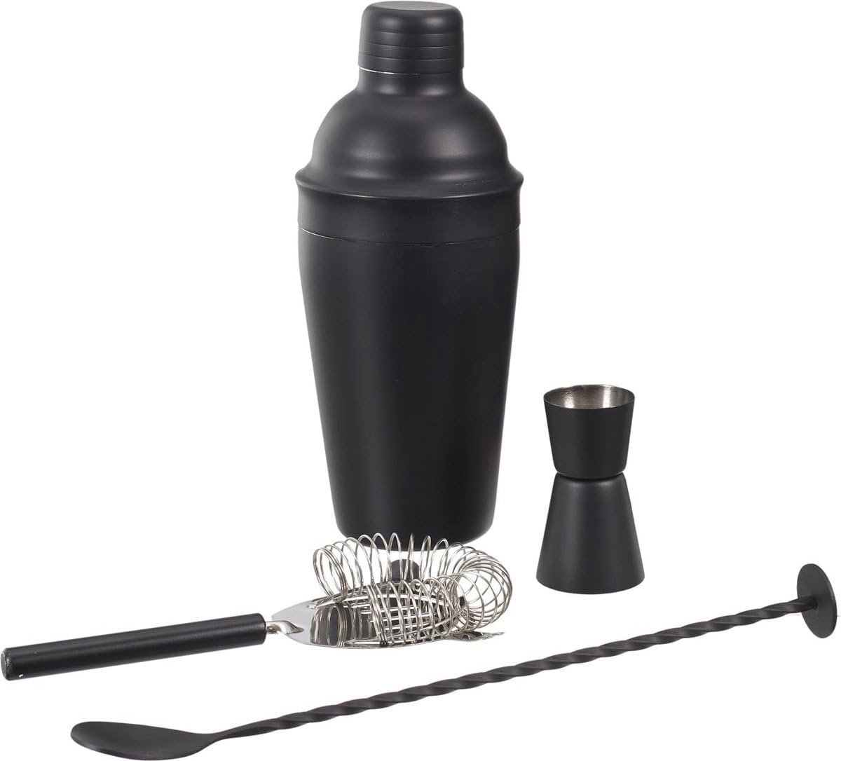 Cocktailset 4-delig - Matte Zwarte RVS - Inclusief Shaker, Maatbeker, Cocktaillepel - Perfect voor Thuisgebruik - SnelShoppen