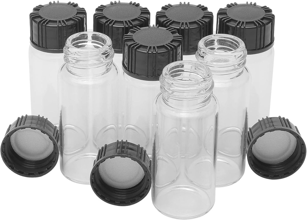 8 stks 10 ml monster glazen flessen met plastic schroef zwarte dop transparante glazen lab flesjes