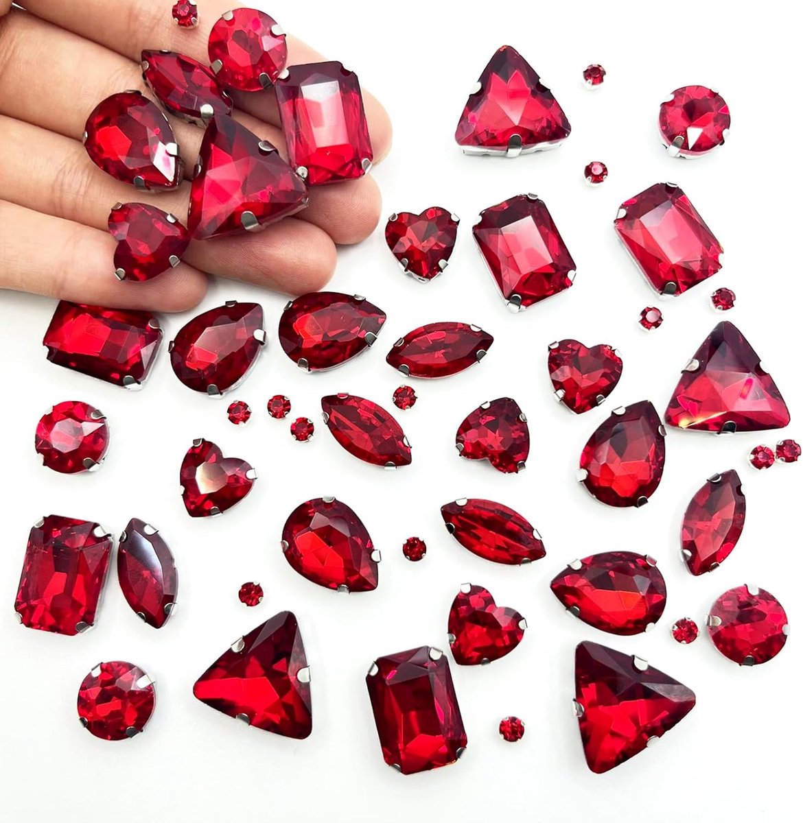 236 stuks strass-steentjes om op te naaien, 7 vormen van strasssteentjes, roestvrij staal, klauwzetting glas, naaien, edelstenen, voor doe-het-zelf knutselkleding, kleding, schoenen (rood)