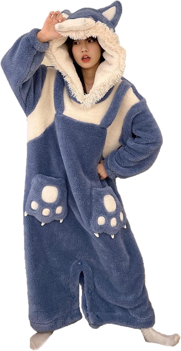 Pyjama voor dames, Halloween-kostuum voor dames, eendelige dierenpyjama, flanel, zacht en warm, ideaal carnavalskostuum