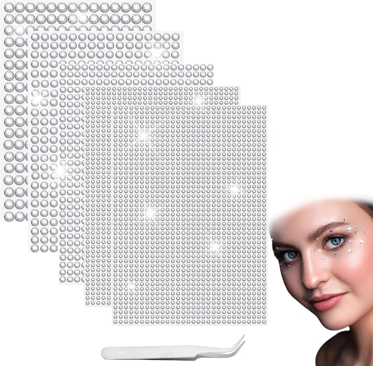 2542 stuks zelfklevende glittersteentjes, zelfklevende strass steentjes, 3/4/5/6mm glitterstickers met pincet, zilveren sieradensteentjes voor festival make-up, nageldecoratie, knutselwerk