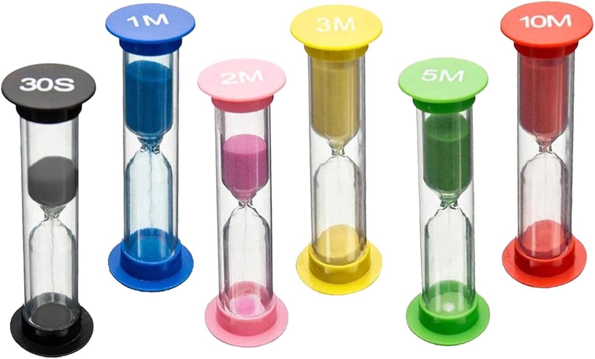 6 stuks kleurrijke zandlopers voor kinderen, zandloper, kleurrijke zandloperset 30 seconden, 1/2/3/5/10 min, 6 kleuren zandloperset, tijdmeter, zandloper voor klaslokaal, keuken, spelletjes en