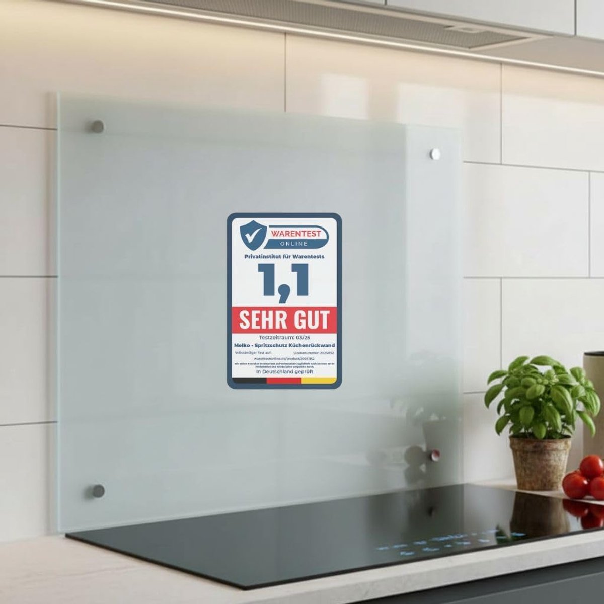 - Keukenspatbescherming van 6 mm ESG-veiligheidsglas - spatbescherming voor keuken, fornuis en tegels - hittebestendige glasplaat met bevestigingsset en