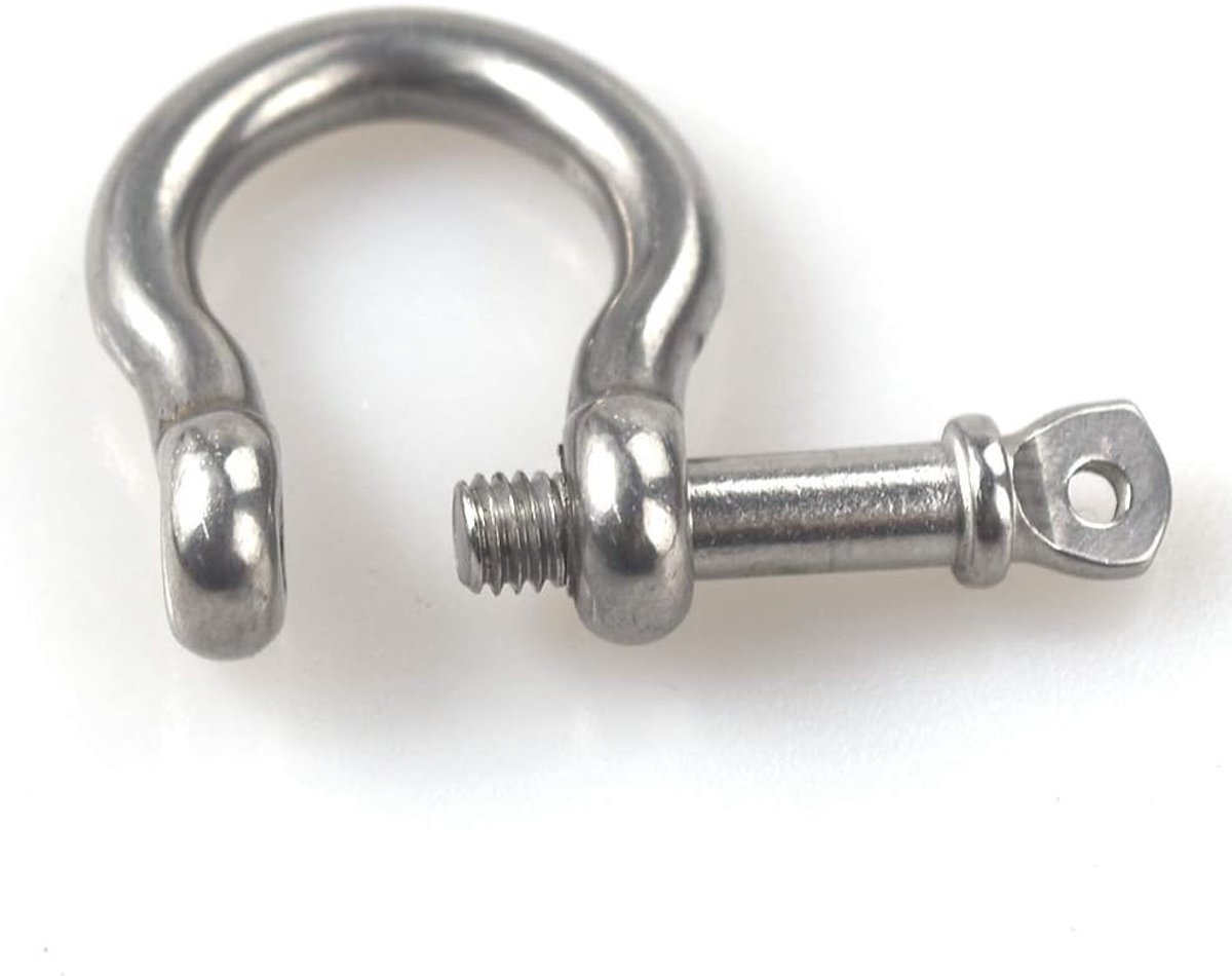 M8 D Bow Ring Shackle Locks 304 Stainless Steel for Heavy Duty Rigging, Hauling, Steel Chain Link