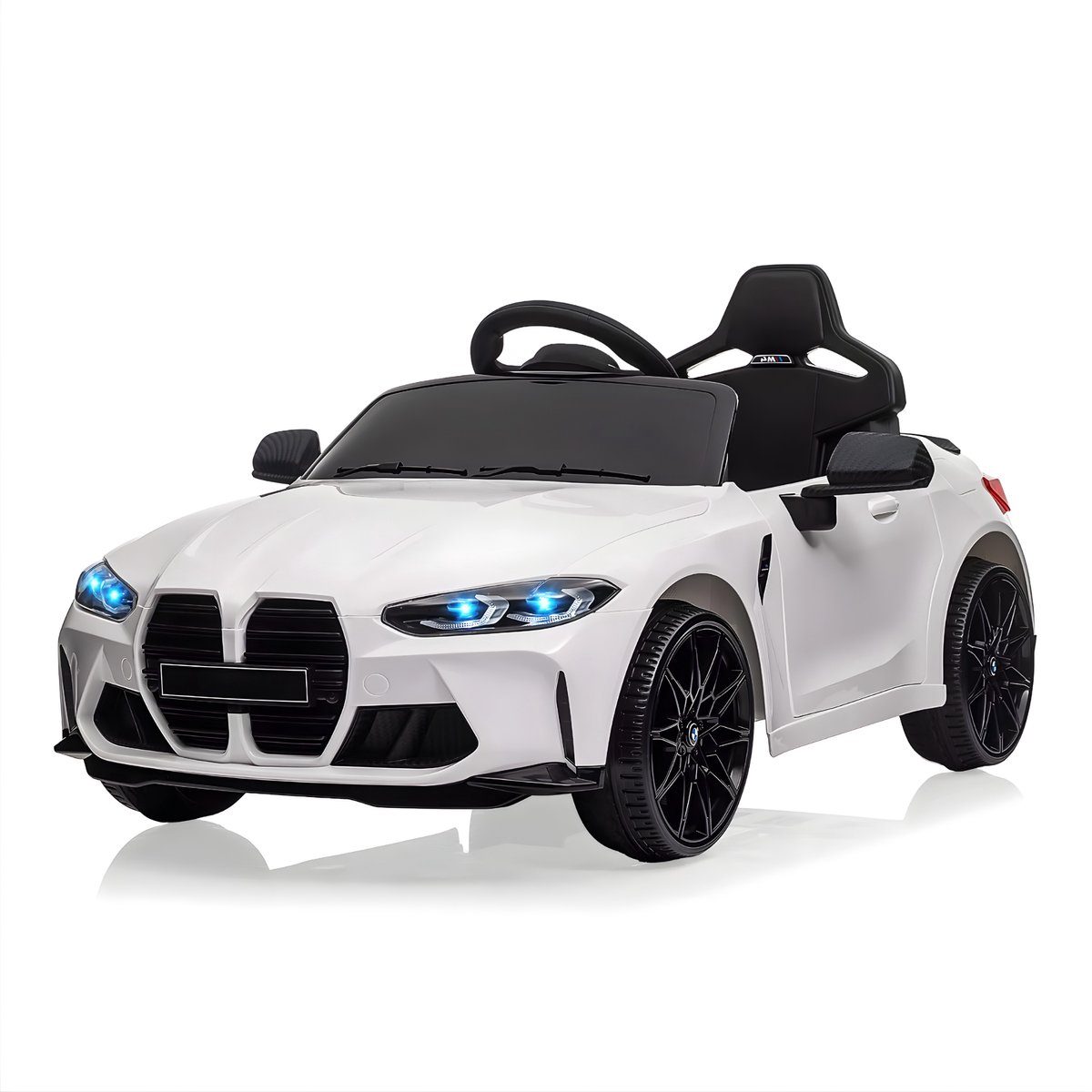 Elektrische Kinderauto - 12V, vering, LED-verlichting, muziek, sportwagenstijl - Wit