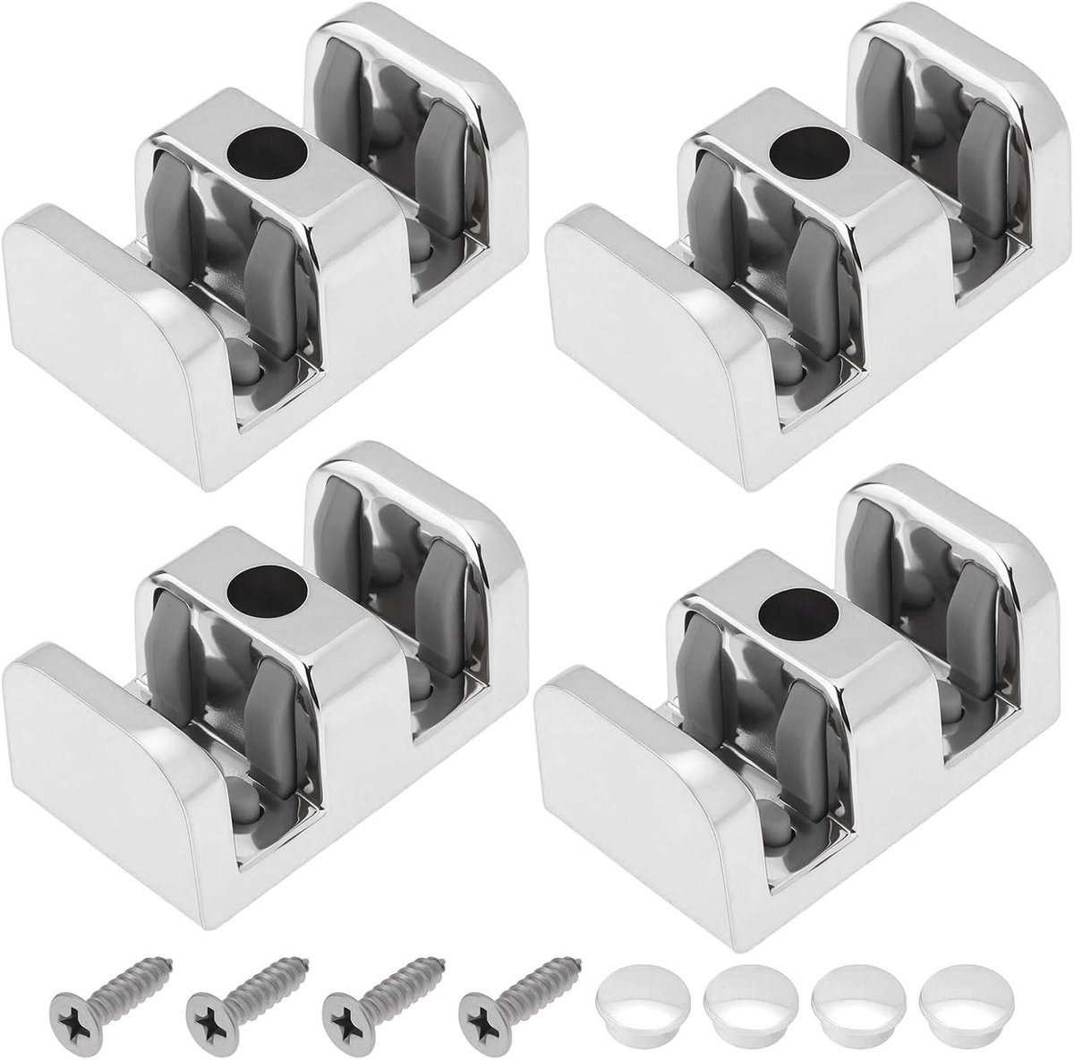 4 stuks 8 mm anti-botsing stop zijgeleider geschikt voor glazen badkamer schuifdeur doucheruimte, zilver (50 x 30 x 24 mm)