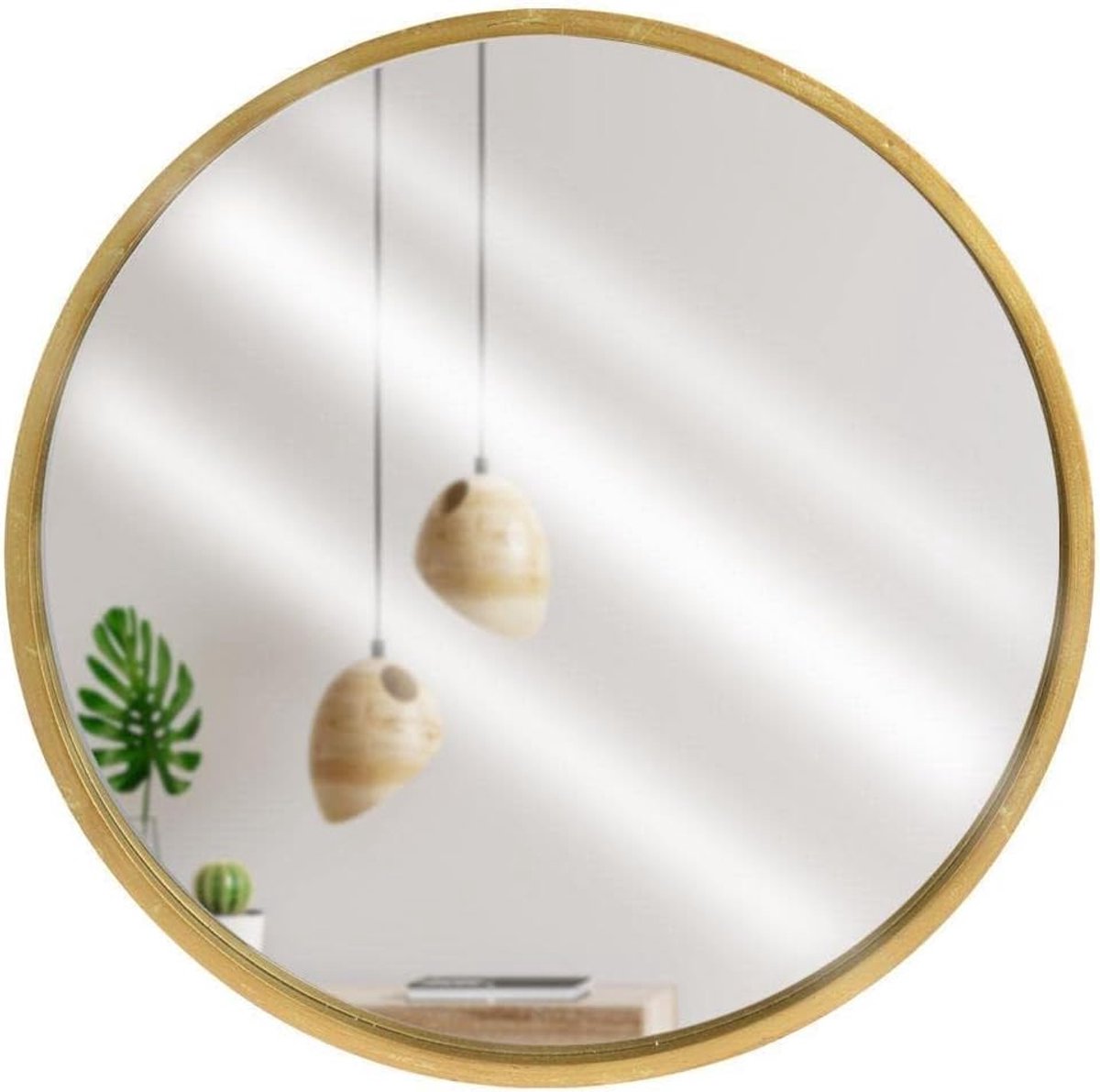 Ronde spiegel 50 cm, gouden houten lijst, decoratief voor kantoor, restaurant, salon, modern design, wandspiegel, rond, ideaal voor woonkamer, hal, slaapkamer, klassieke en moderne binnenruimtes