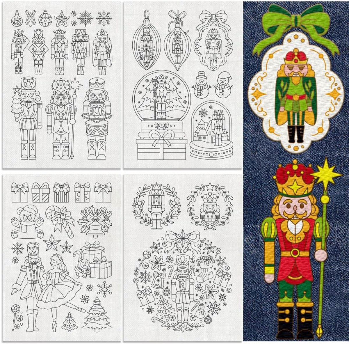 42 stuks Notenkraker Soldaten Kerst Wateroplosbare Hand Naaien Stabilisatoren, 29.7×21cm Kerst Borduurpatroon Stabilizer Gift, 4 Vellen Stok en Stitch Borduurwerk Papier Sticker