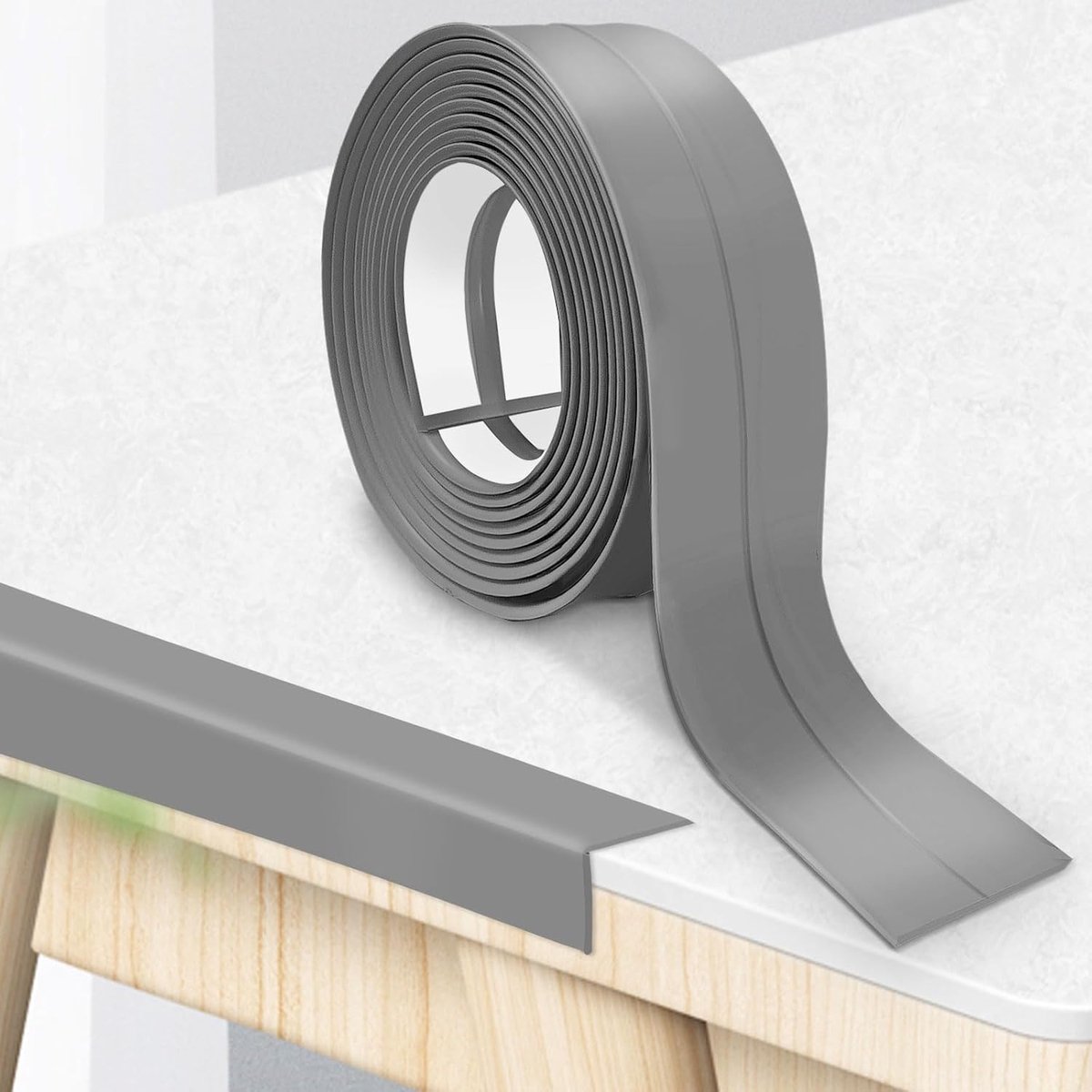 Plint zelfklevend, PVC zachte plint 20 mm x 20 mm x 12 m, flexibele strips, zelfklevend, geschikt voor kantoren, werkkamer, keuken, badkamer (grijs)