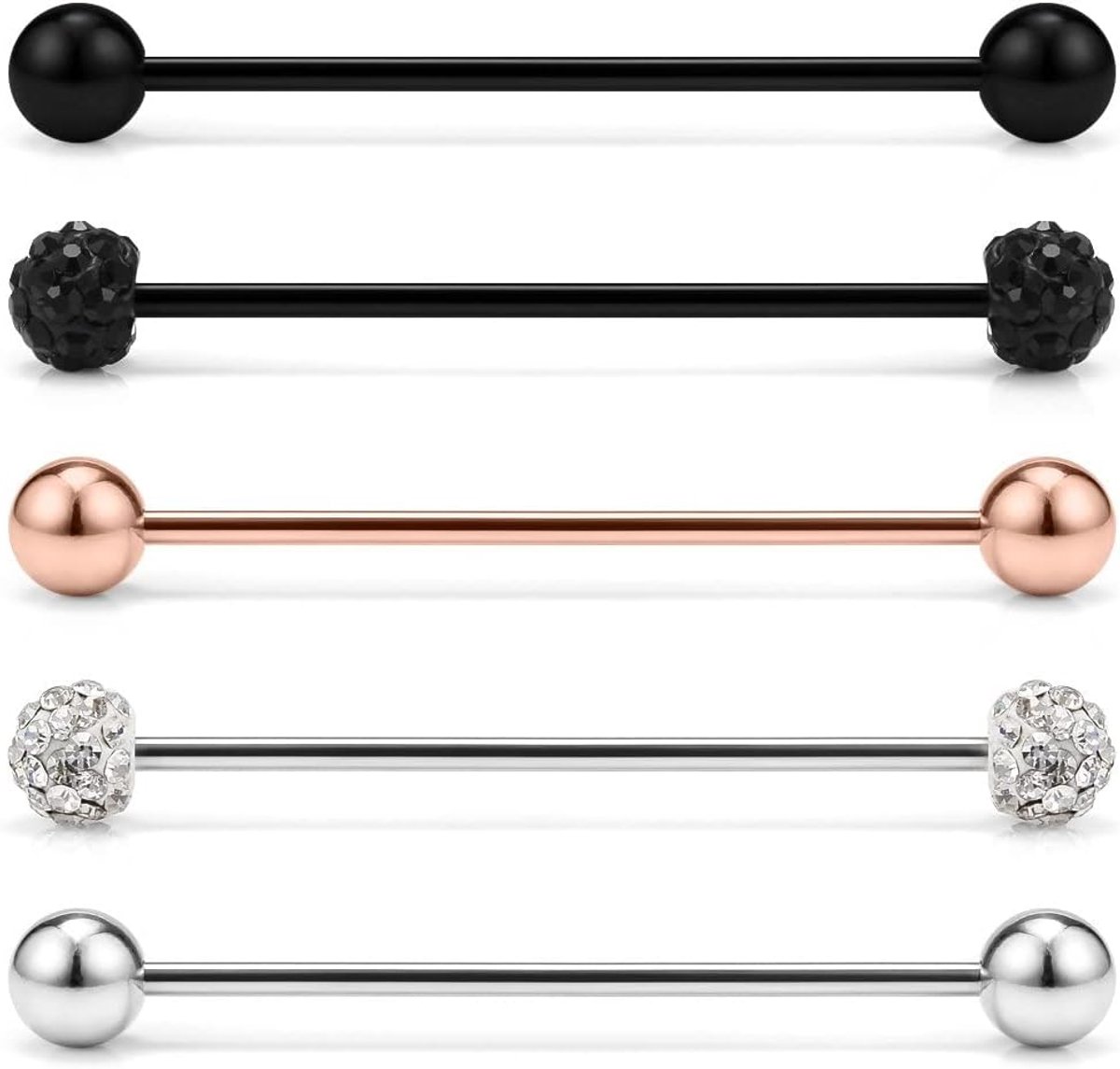 14G roestvrijstalen industriële barbell (38 mm) tongpiercing/tepelpiercing/oorpiercing rechte bars septum kraakbeen tragus tong tepel lange halter