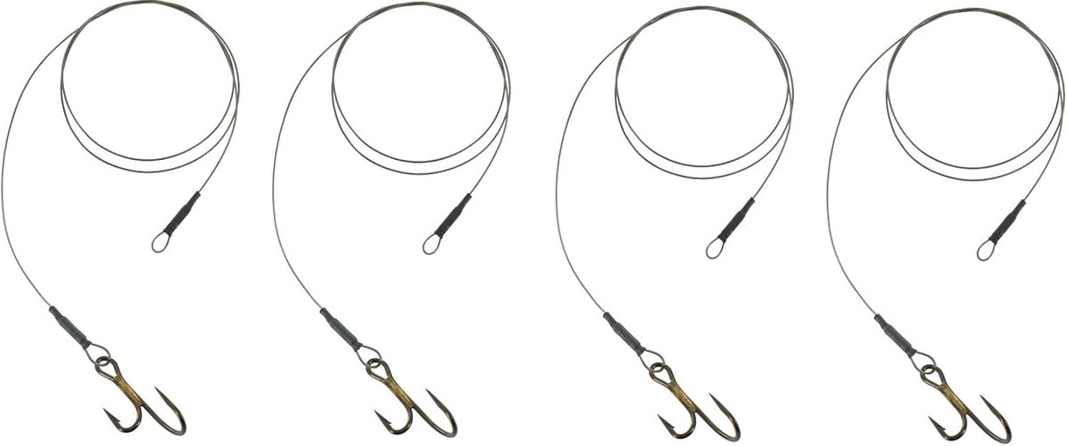 4 x JENZI Voorvak Rig Ryder-haken 7x7, 50 cm 9,12 & 15kg snoek, snoekbaars aasvis met lus haakmaat 1/0, 2/0, 3/0 + gratis Petri Heill! Sticker