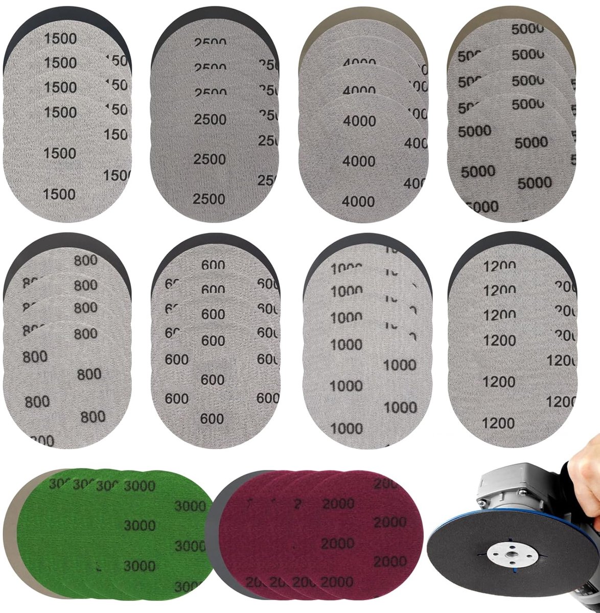 50 stuks schuurschijven voor droog en nat slijpen, rond, 75 mm, voor auto, metaal, houten meubels, korrel 600/800/1000/1200/1500/2000/2500/3000/4000/5000