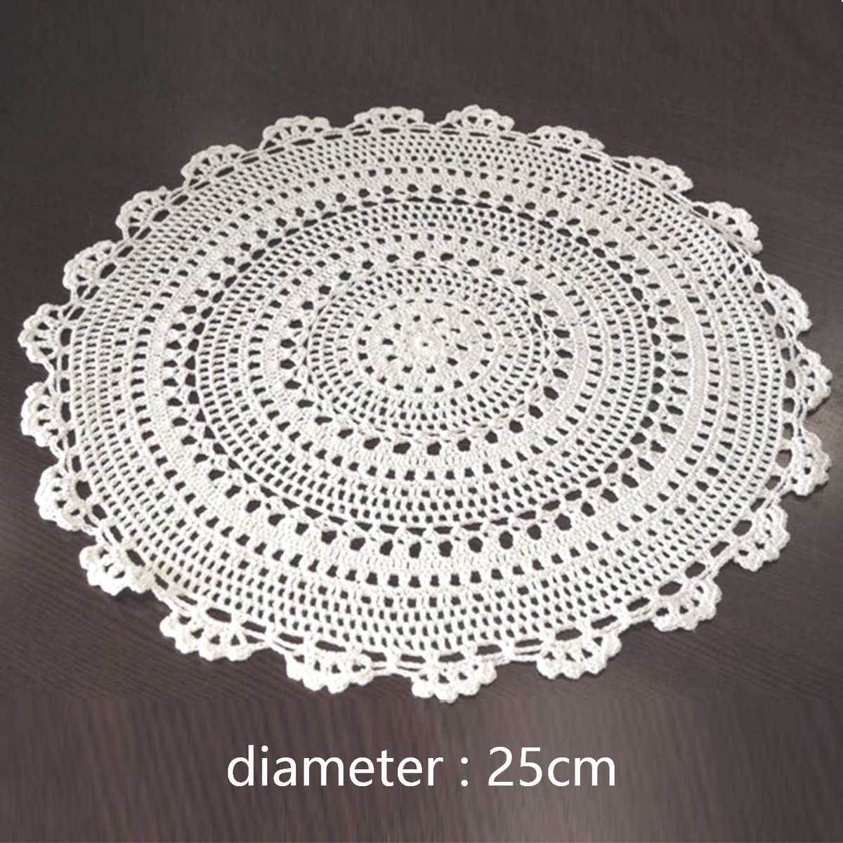 Katoenen ronde placemat haak kant holle decoratieve voor mok servies borden (diameter 25 cm, wit)