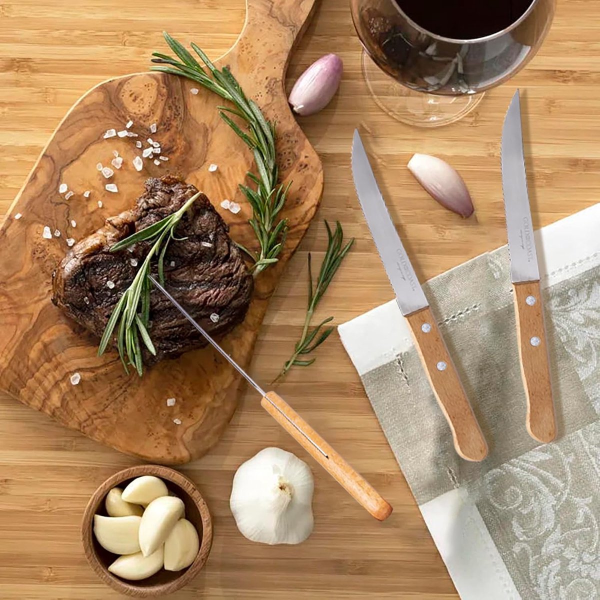 Steakmessen, 6-delige set steakmessen, voor de keuken, getande steakmessen van roestvrij staal, scherp lemmet voor restaurant, servies, camping