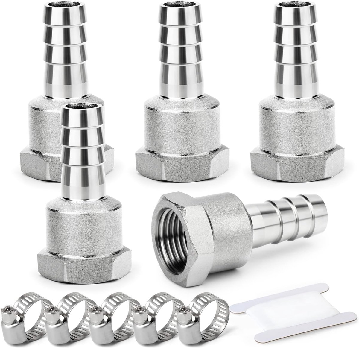5 stuks 304 roestvrijstalen slangtule koppelingen, 16 mm tule naar 3/4" BSP binnendraad, industriële knelkoppeling voor water, brandstof, lucht