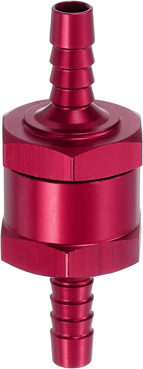6 mm (1/4") brandstof-terugslagventiel, wegwerp-terugslagventiel, aluminiumlegering, besturingsaccessoires voor benzine, diesel, gas, olie, lucht, water, rood