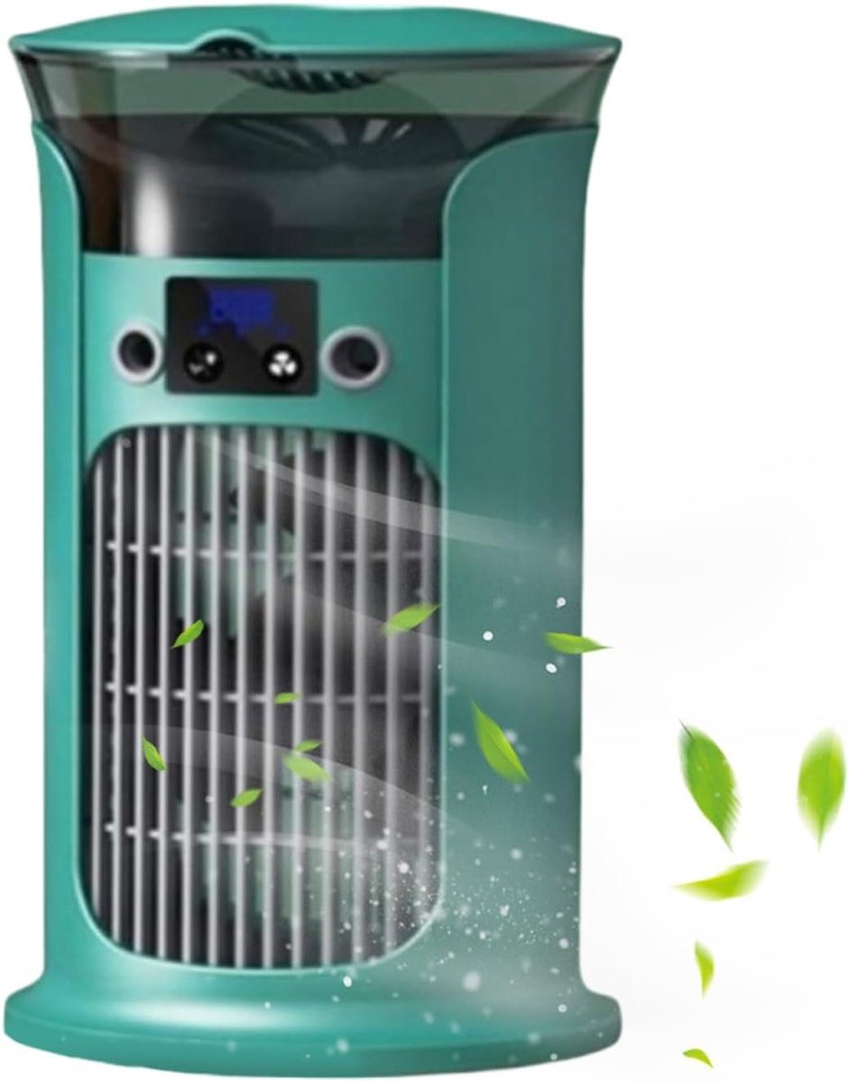 Draagbare Air Cooler - Kleine Koeler Bevochtiger - Persoonlijke Verkoeling - 3 Snelheden Instelbaar - 16.5 cm - Donkergroen