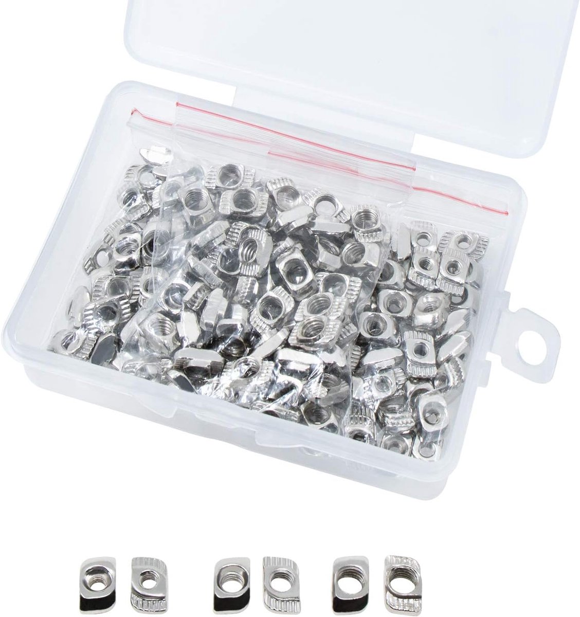20-serie T-moeren M3/M4/M5 T moeren, hamerkop, bevestigingsmoeren, assortiment, 153 stuks