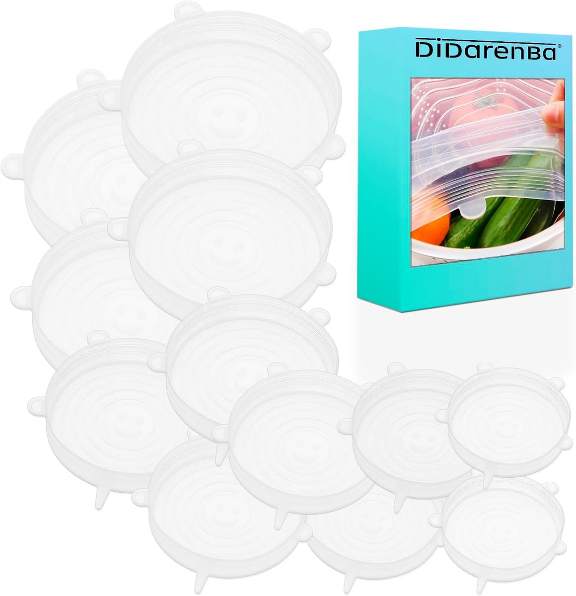 Deksels voor de keuken, 12 stuks, rond, verschillende maten, vaatwasmachinebestendig, transparant