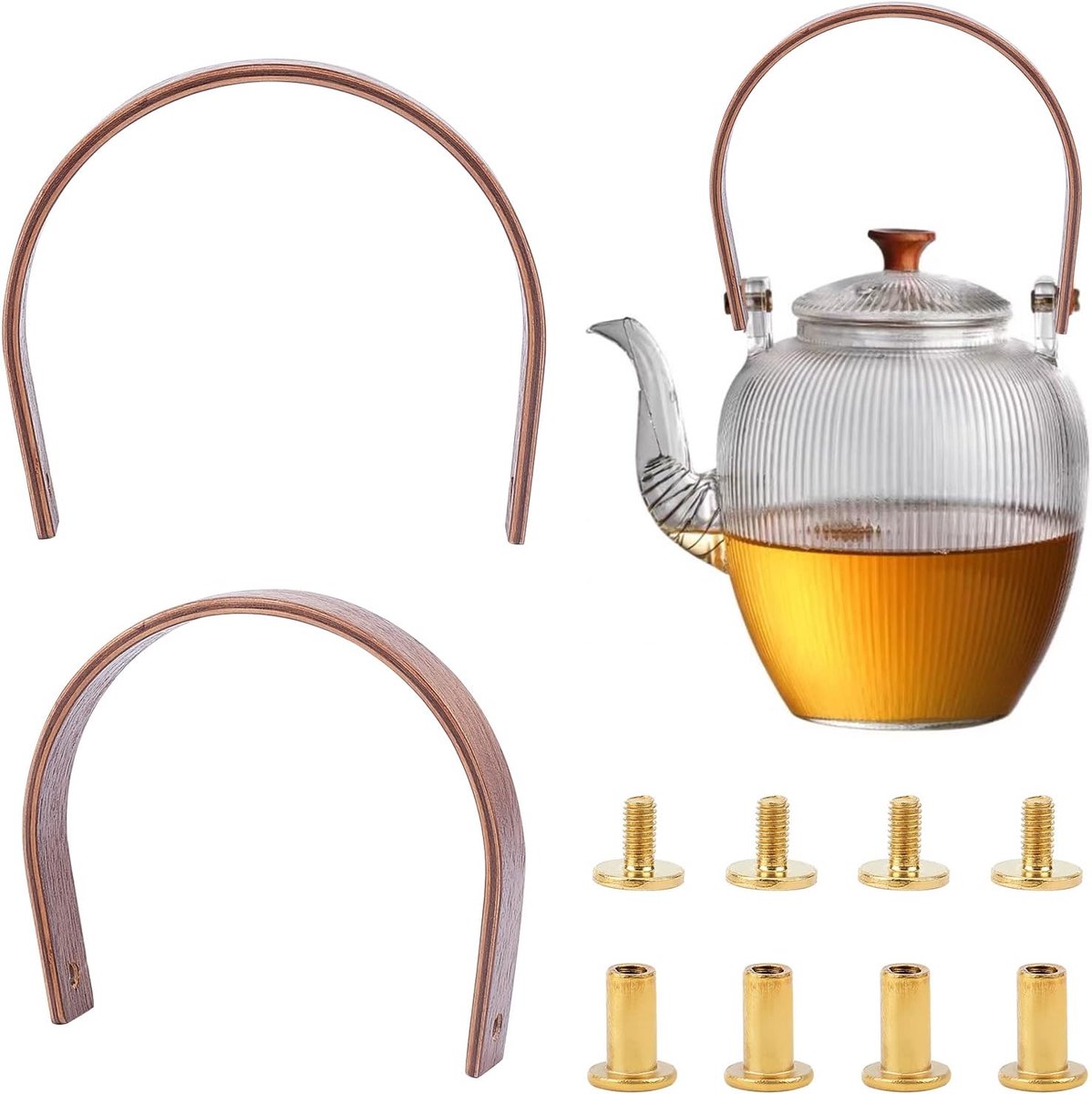2 stuks houten theepot handvat, glazen theepot handvat vervanging dobin handvat vaste pot handgrepen dobin handvat voor Chinese theepot aardewerk theepotten, 4,41 inch /11 cm