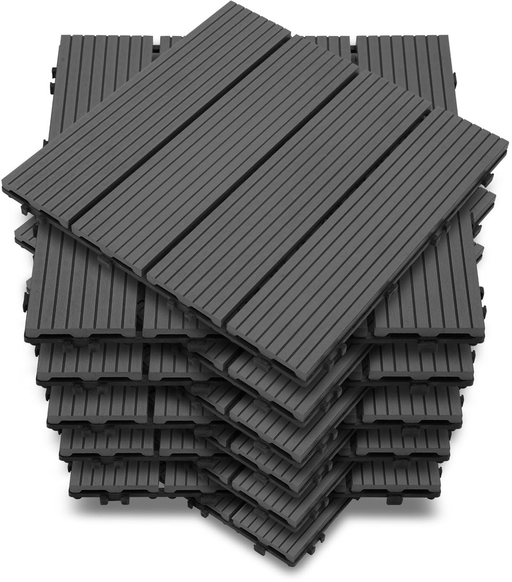 88 x WPC terrastegels, 30 x 30 cm, balkonvloertegels, tuintegels met kliksysteem, terrasplanken, balkontegels, kliktegels, terrasplanken, waterdicht, voor terras, 8 m², antraciet