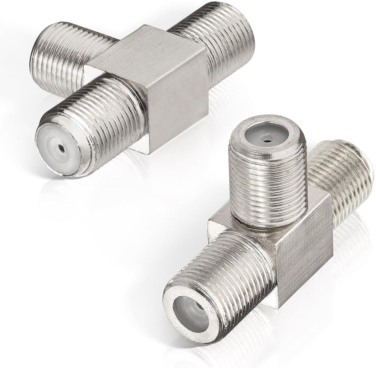 F-type Wijfje aan Dubbele Vrouwelijke TV Sat T Splitter 75 Ohm 3 Manier 2Pcs | 1 In 2 Uit, voor TV Set-Top Box, Satellietontvanger, Modem, Off-air Antenne, Analoge CCTV Surveillance Camera, RG6 RG59 Kabel