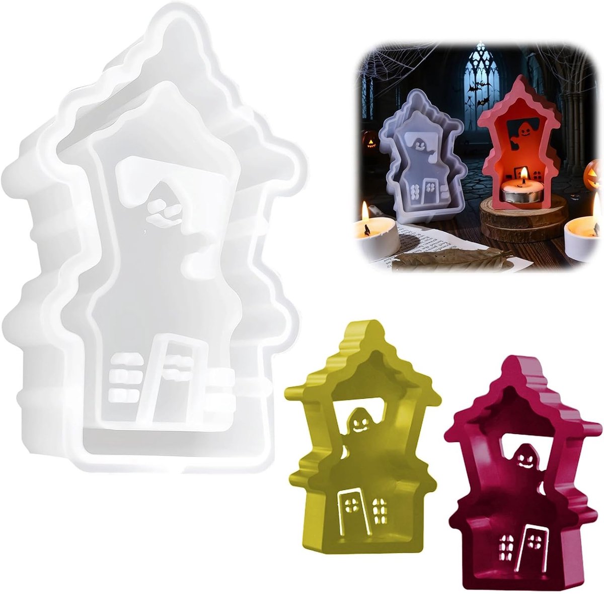 mal gietvorm, kaarsenhouder, Halloween, geest, decoratie, geest, siliconen vorm, theelichthouder, gietvorm, siliconen kaarsenstandaard, gipsvorm, siliconen theelichtvorm voor Halloween