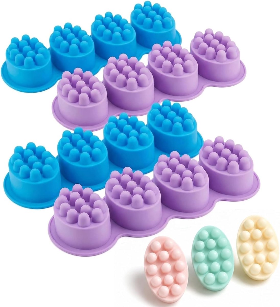 Zeepvormen, 16 stuks, siliconen massage, siliconen zeepvorm, ovaal, massagezeepvorm, 8,5 x 6 cm, siliconen vormen, gietvormen, zeep, chocolade-cakevorm voor het maken van zeep, kaarsen, brood