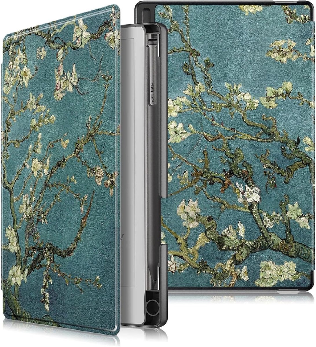 Fliphoesje compatibel met reMarkable Paper Pro Move 7.3, PU-lederen hoes, 360° beschermend - abrikozenbloem