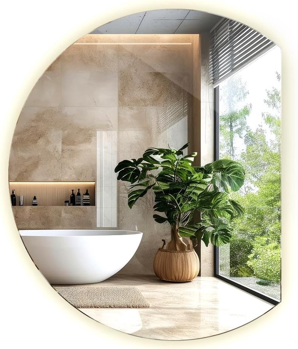 Modern 74x90 cm Neutrale kleur Make-up voor Badkamer Keuken Woonkamer Onregelmatige Spiegel LED-verlichting 3 kleuren Ronde Wandspiegel Badkamerspiegel