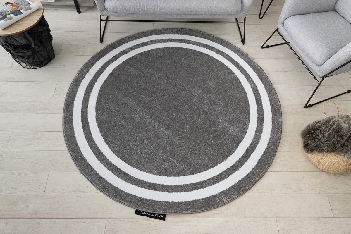 Tapijt Hampton voor elke kamer, woonkamer, slaapkamer, tapijten, Kader Grijs, cirkel 120 cm