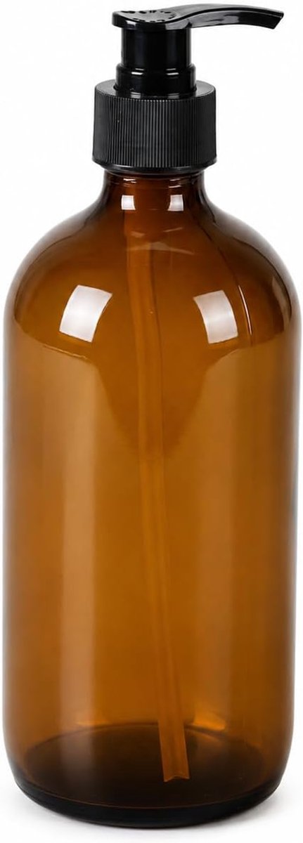 Navulbare zeepdispenser 500 ml - glas - amberkleurig - ideaal voor handzeep - SnelShoppen