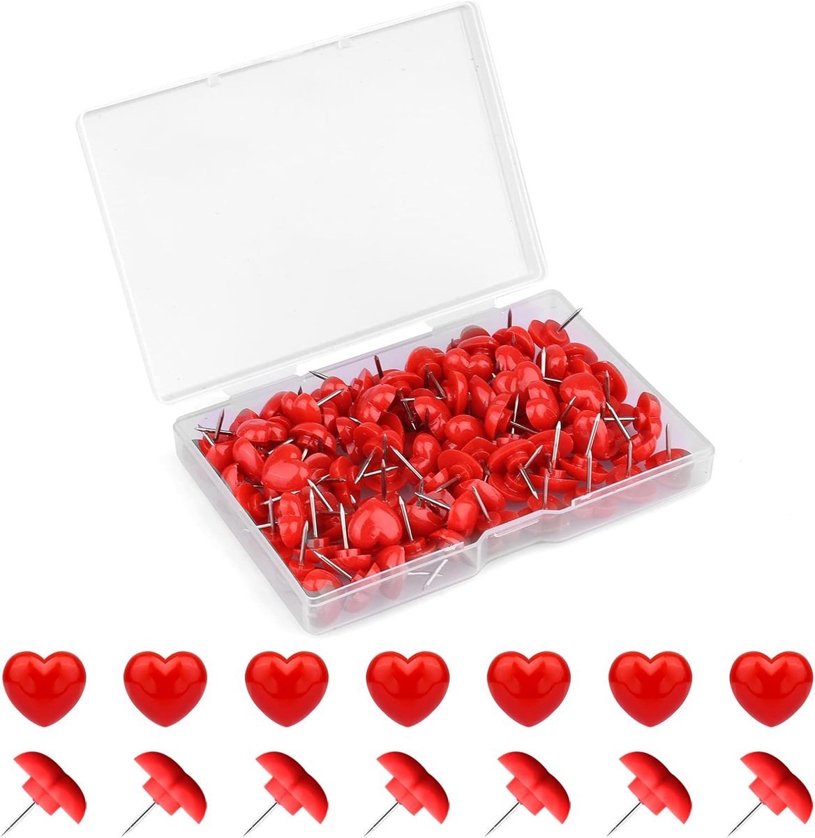 100st Push Pins, 12mm Plastic Decoratieve Punaises met Roestvrij Staal Punt Hartvormige Decoratieve Duimspijkers Push Pins for Cork Board Bulletin Board Wall Decor (Rood)