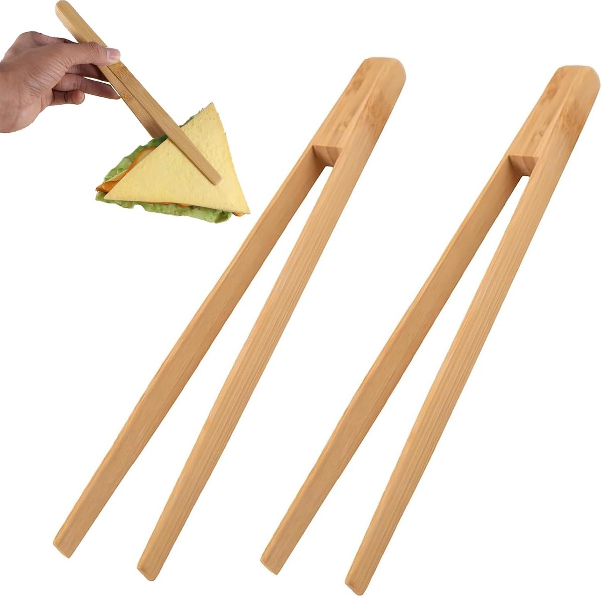 2 stuks bamboetang 25 cm, broodroostertang, houten broodroostertang, voedseltang, komkommertang, voor broodrooster, voor het grillen van sneetjes, komkommers