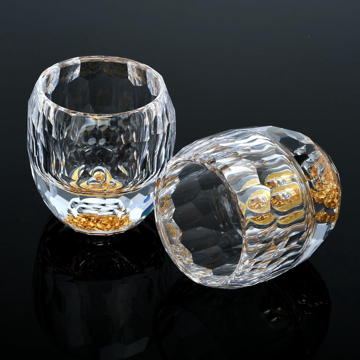 Shot Glass set van 2, 60 ml loodvrij glas met zware bodem, versierd met 24 K bladgouden vlokken, ideaal voor wodka, alcohol, tequila, sake, whiskey