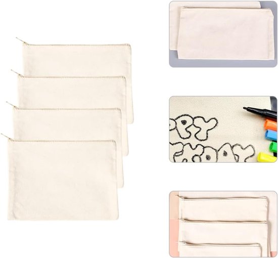 Zakjes om te beschilderen, 10 stuks, stoffen tas met ritssluiting, multifunctioneel, kleine tas, organizer voor schrijfwaren, voor school, reizen — afbeelding 3