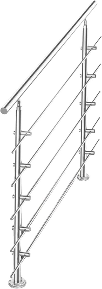 Stalen trapleuning, reling voor trappen, balustrade, balkon, 80 cm, met 5 dwarsbalken Ø 42 mm, voor binnen en buiten