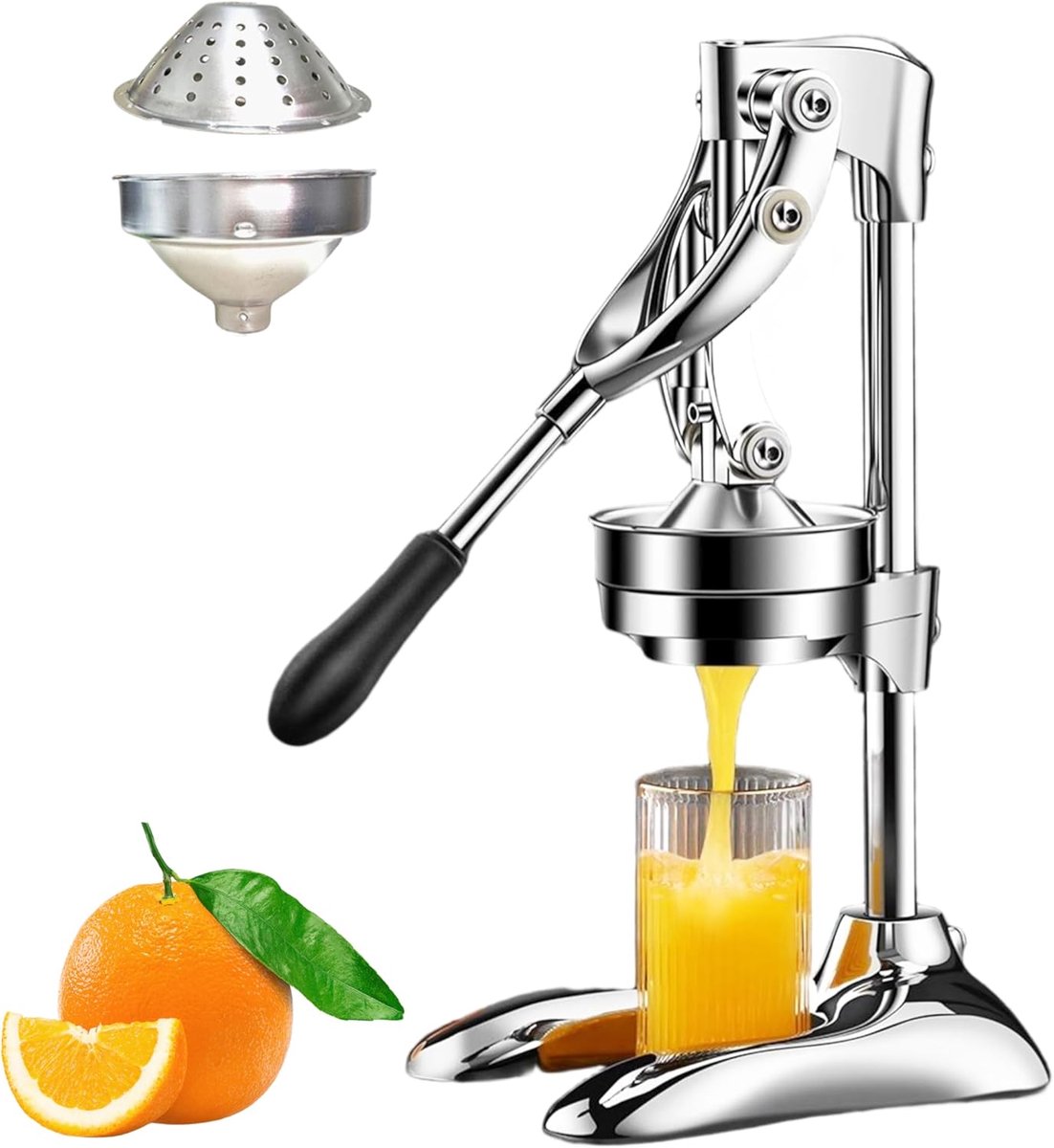 Handmatige Vruchtenpers,Hefboom Pers,Demonteerbaar,Zilver | 304 RVS Filter, Eenvoudig Te Gebruiken, Stabiele Basis, Voor Citroenen En Fruit, Hoge Sapopbrengst
