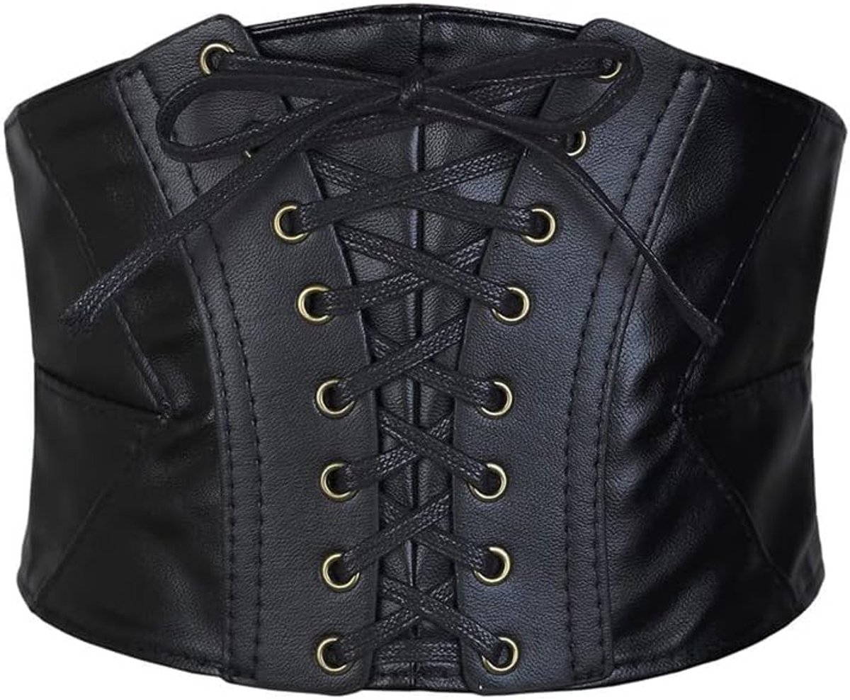 Korsetriem voor dames, brede zwart korset riem, retro gebonden waspie riem met metalen drukknoop voor vrouwelijk korset, Halloween feestjurk