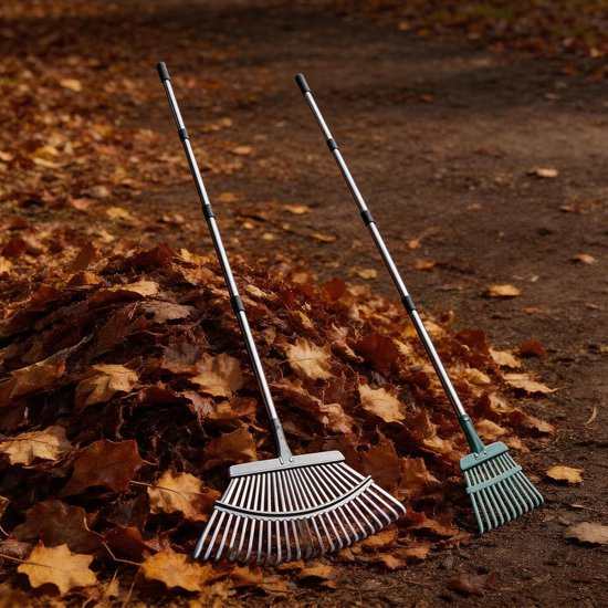 Hark Tuin, 25+11 tanden bladhark met metalen steel, verstelbare steel (70-185 cm), tuin bladhark voor het losmaken van de grond en nivelleren van gazon, gazonhark, hooihark incl. 2 handschoenen — afbeelding 3